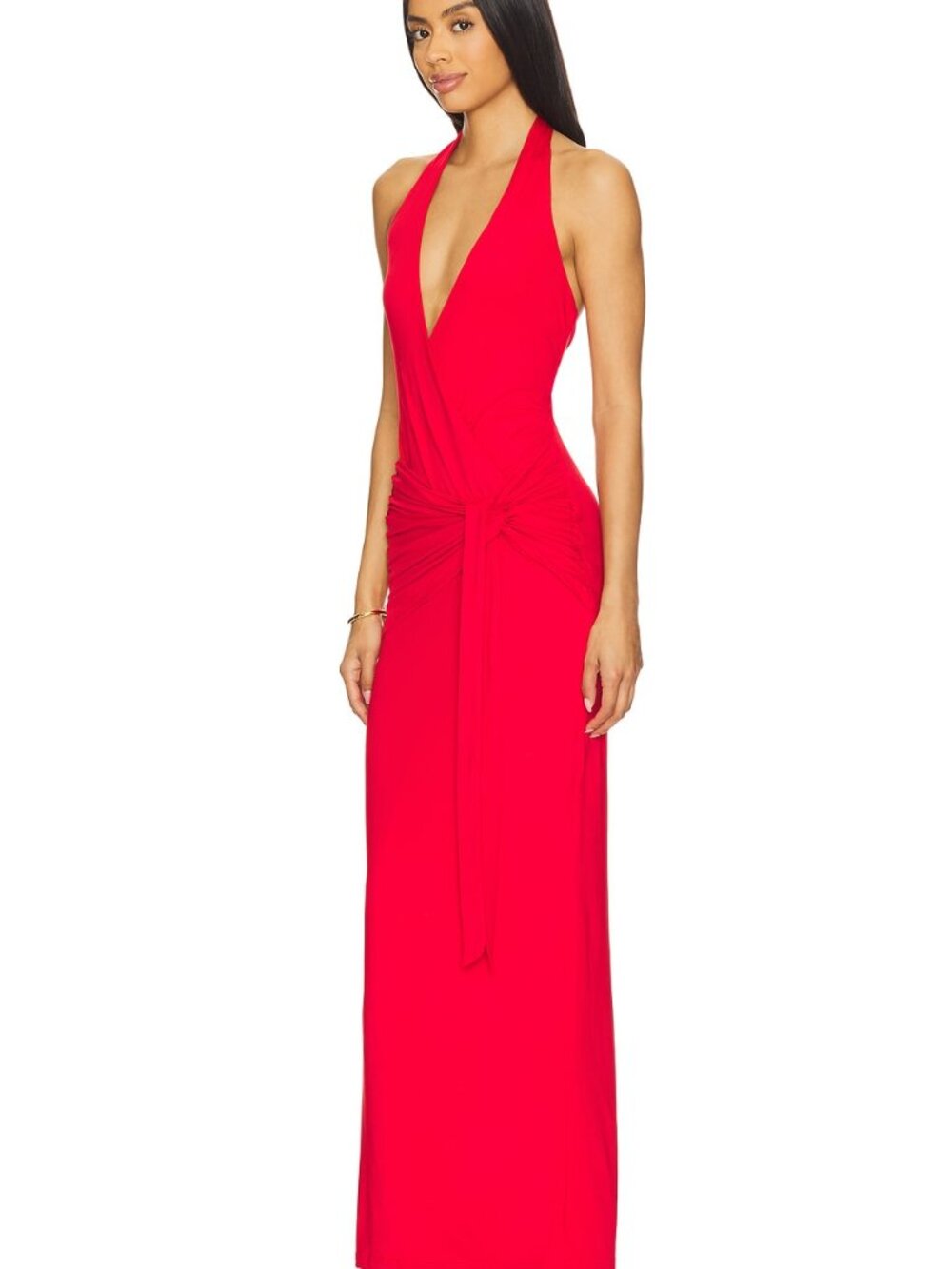 superdown Chloe Halter Maxi Dress in Red backless draped ruched v neck - Picture 6 of 6